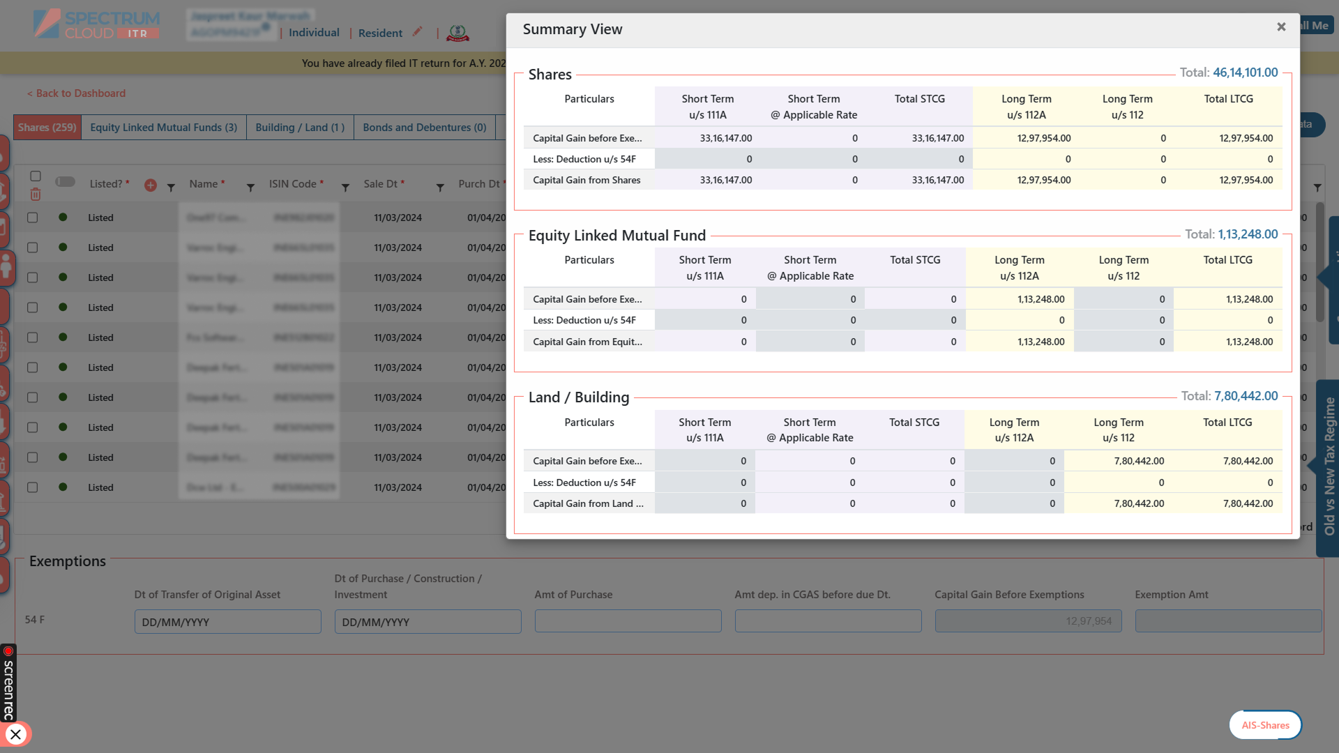 Month-wise return register.